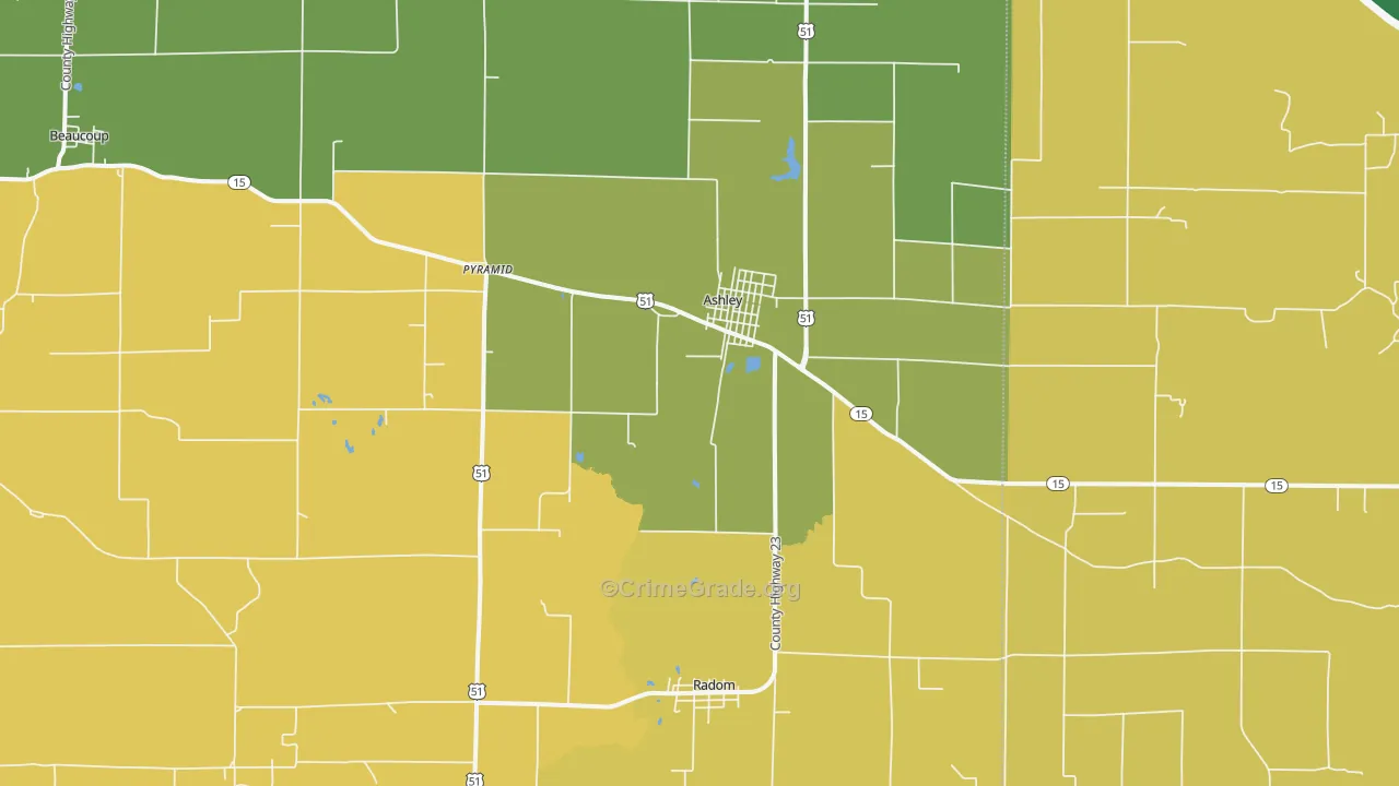 Ashley, IL Map of Robbery Rates