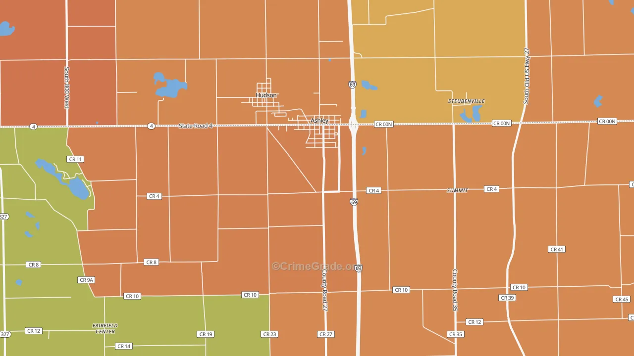 Ashley, IN Map of Robbery Rates