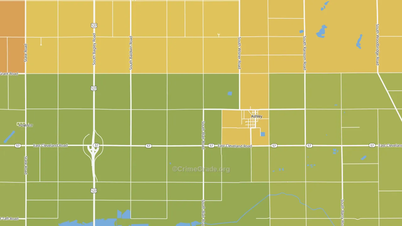 Ashley, MI Map of Robbery Rates
