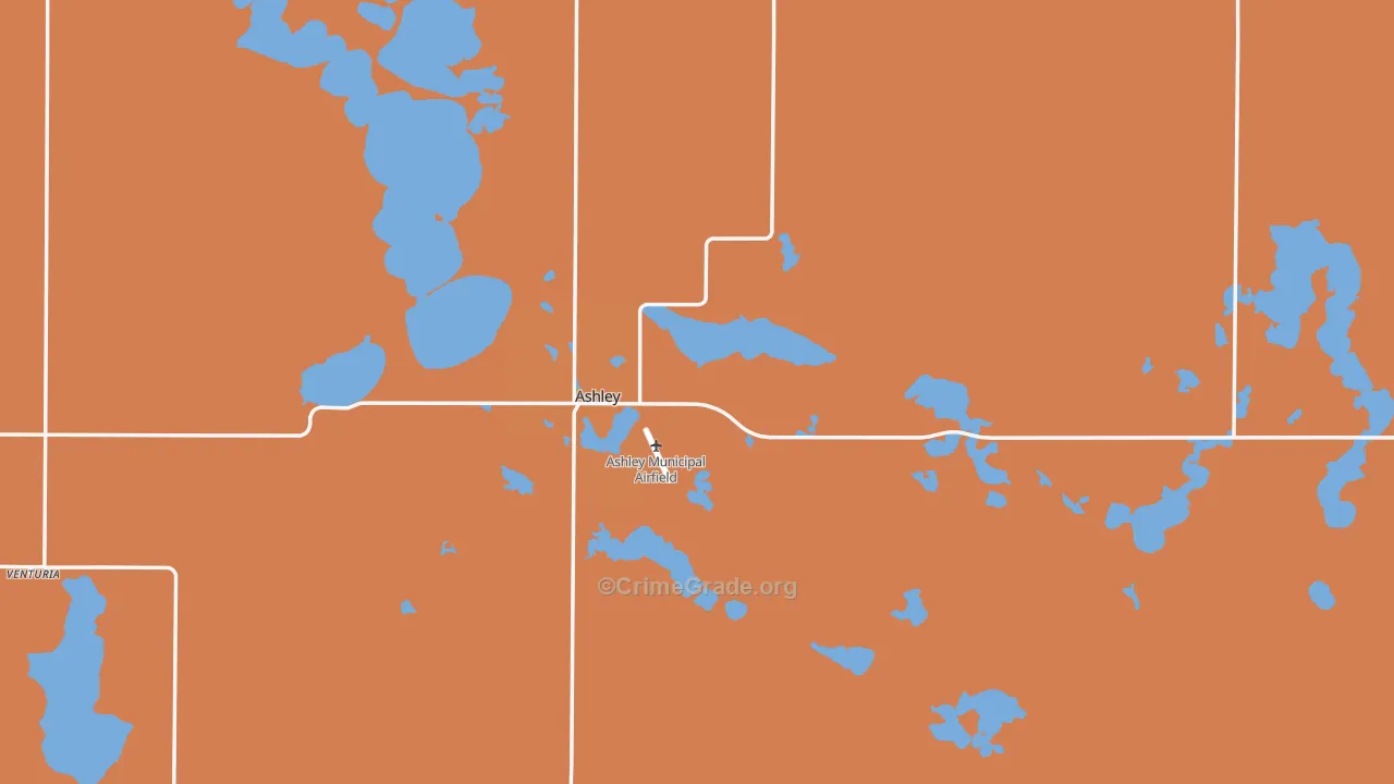 Ashley, ND Map of Robbery Rates