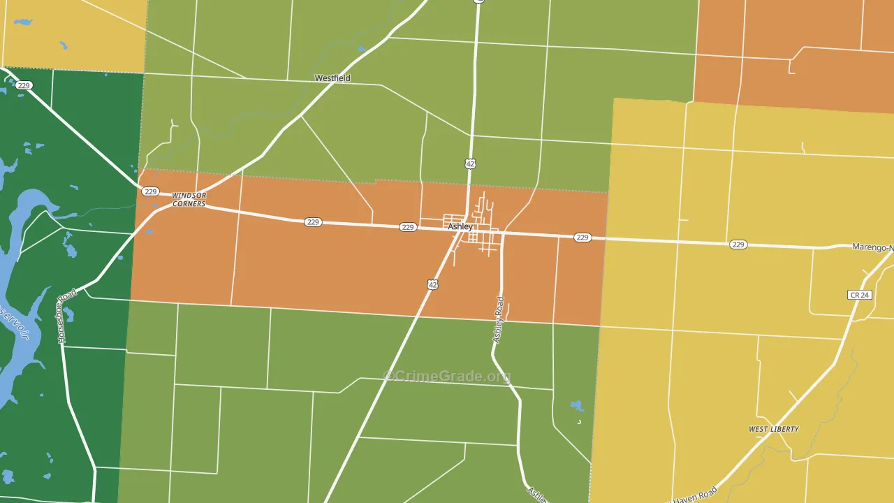 Ashley, OH Map of Robbery Rates