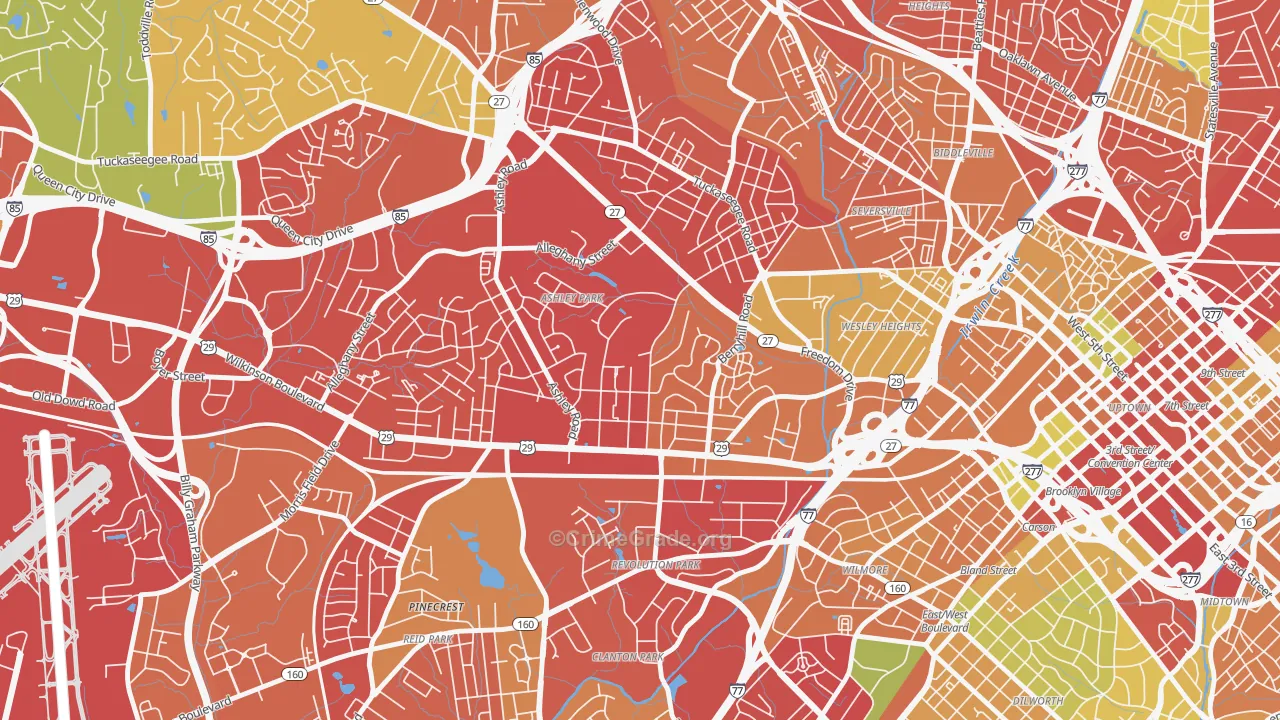 Ashley Park, Charlotte, NC Map of Robbery Rates