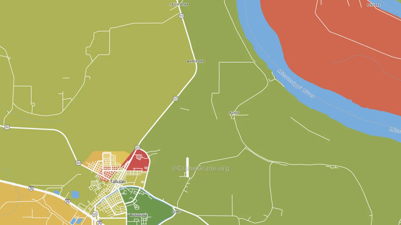 Ashly, LA Map of Robbery Rates
