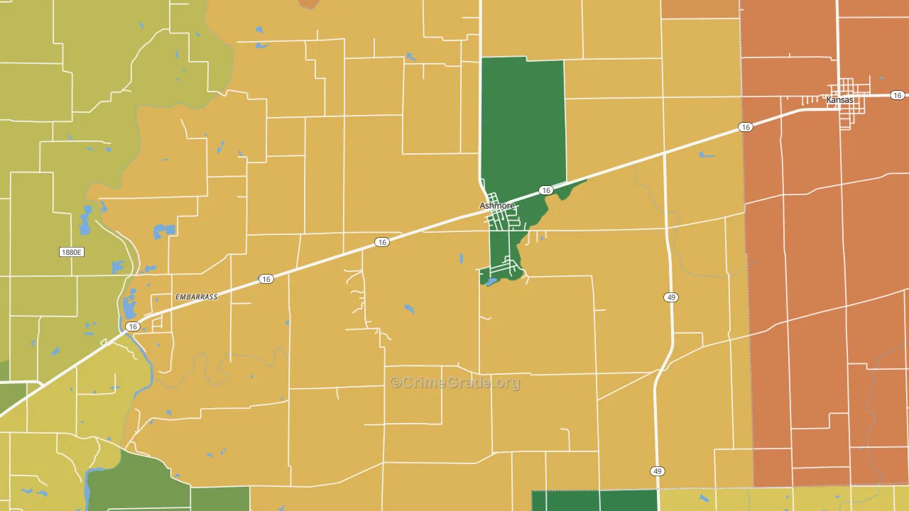 Ashmore, IL Map of Robbery Rates