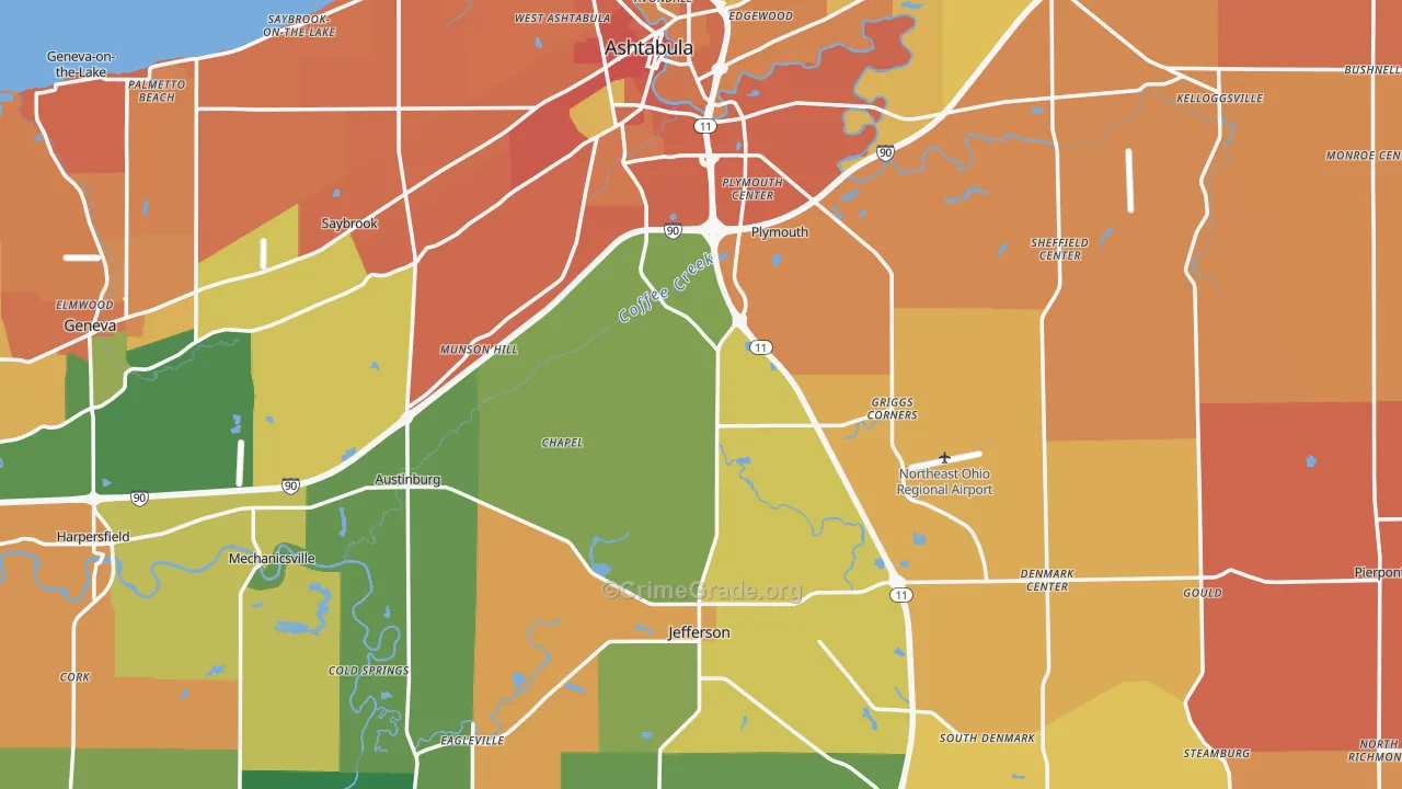 Ashtabula County, OH Map of Robbery Rates