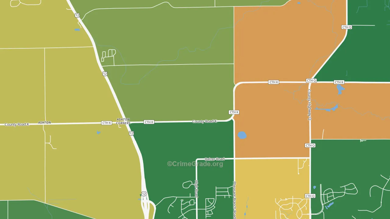 Ashton Corners, WI Map of Robbery Rates