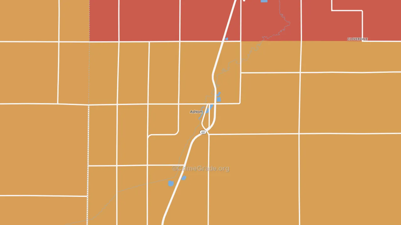 Ashton, IA Map of Robbery Rates