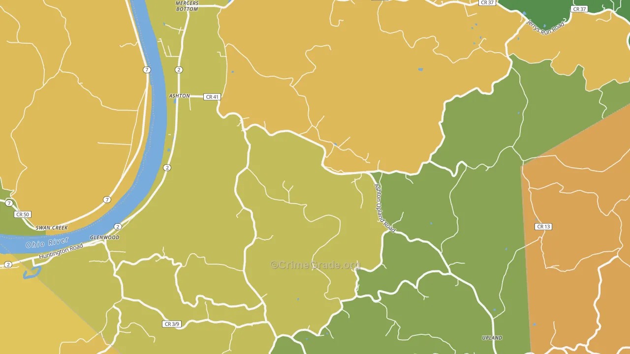 Ashton, WV Map of Robbery Rates