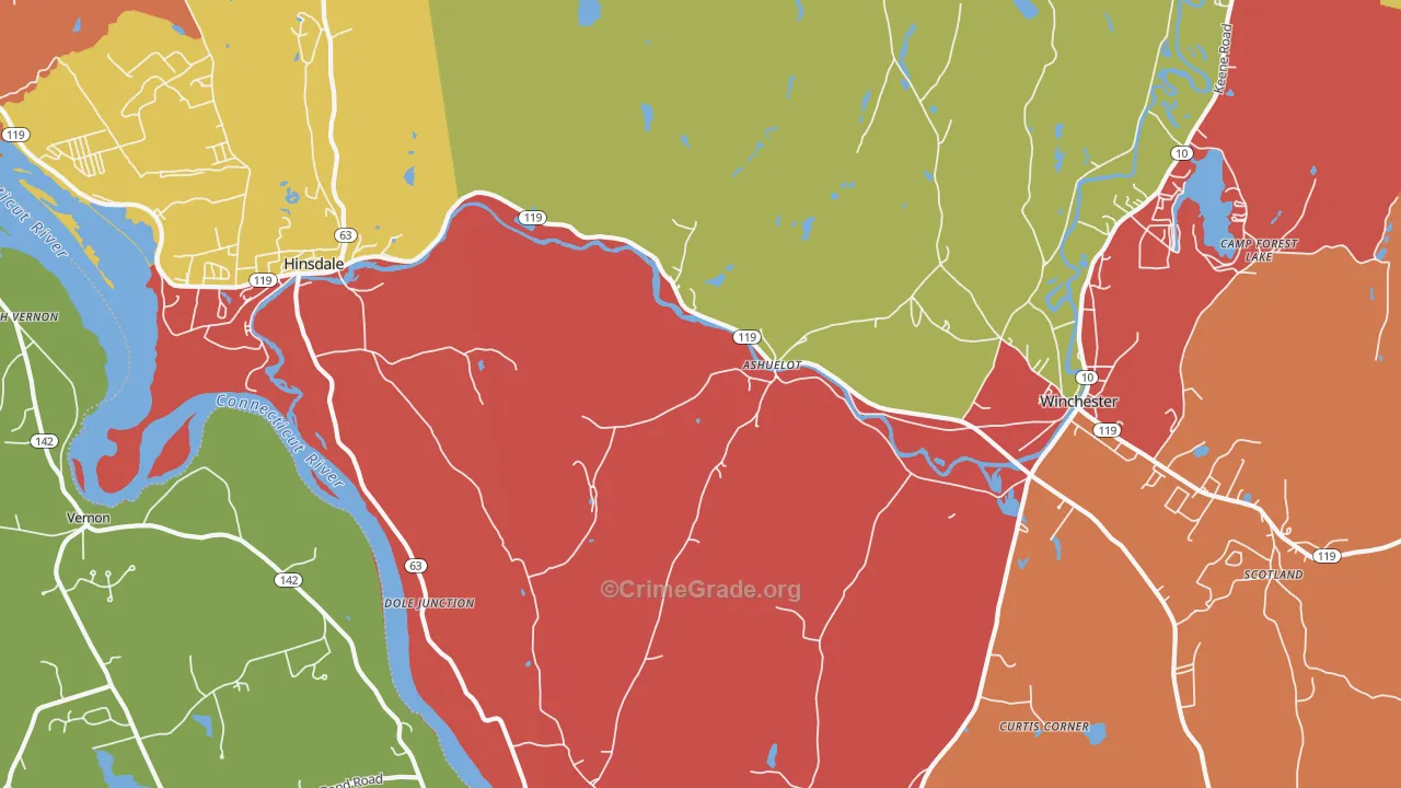 Ashuelot, NH Map of Robbery Rates