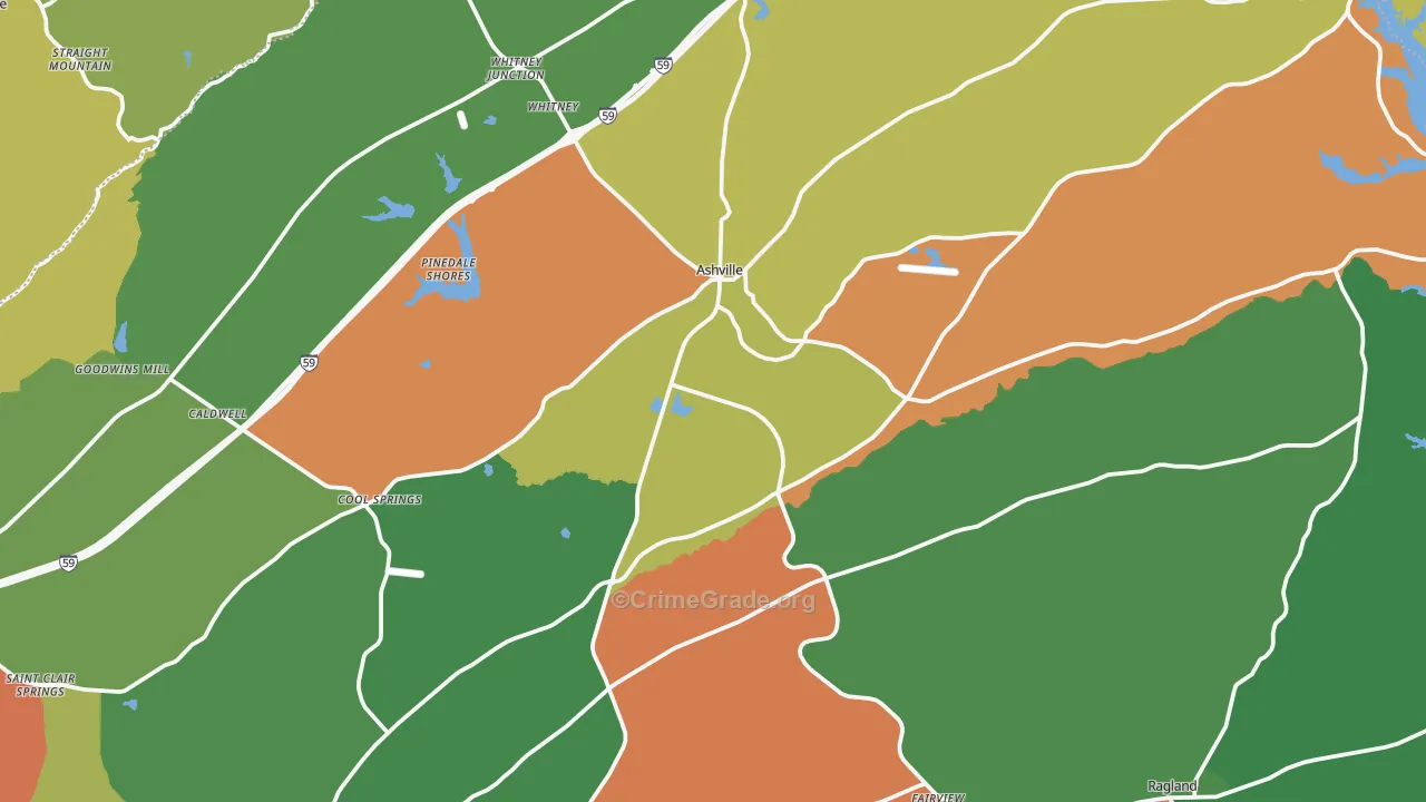Ashville, AL Map of Robbery Rates