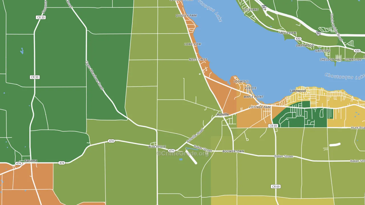 Ashville, NY Map of Robbery Rates
