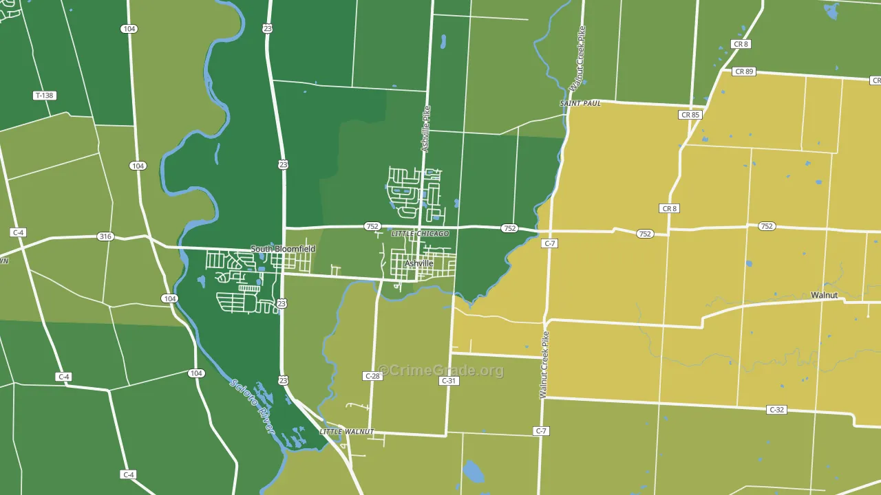 Ashville, OH Map of Robbery Rates