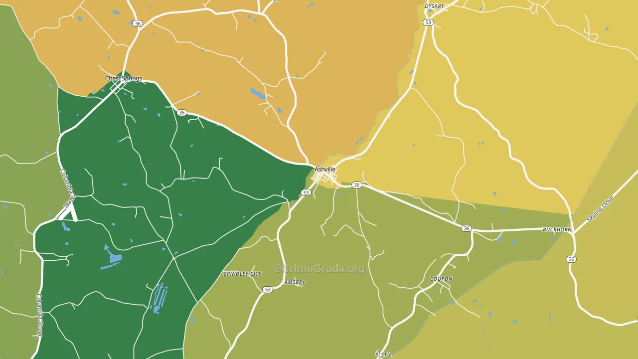 Ashville, PA Map of Robbery Rates
