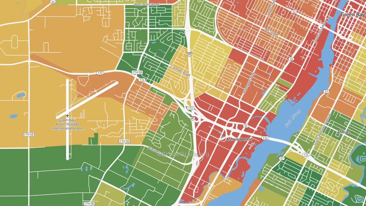 Ashwaubenon, WI Map of Robbery Rates