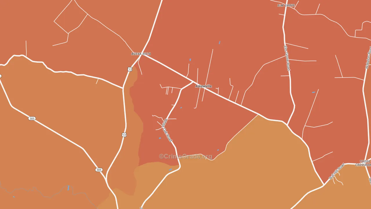 Askewville, NC Map of Robbery Rates