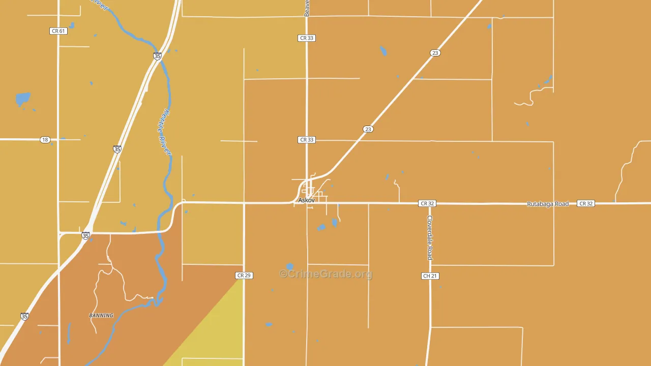 Askov, MN Map of Robbery Rates