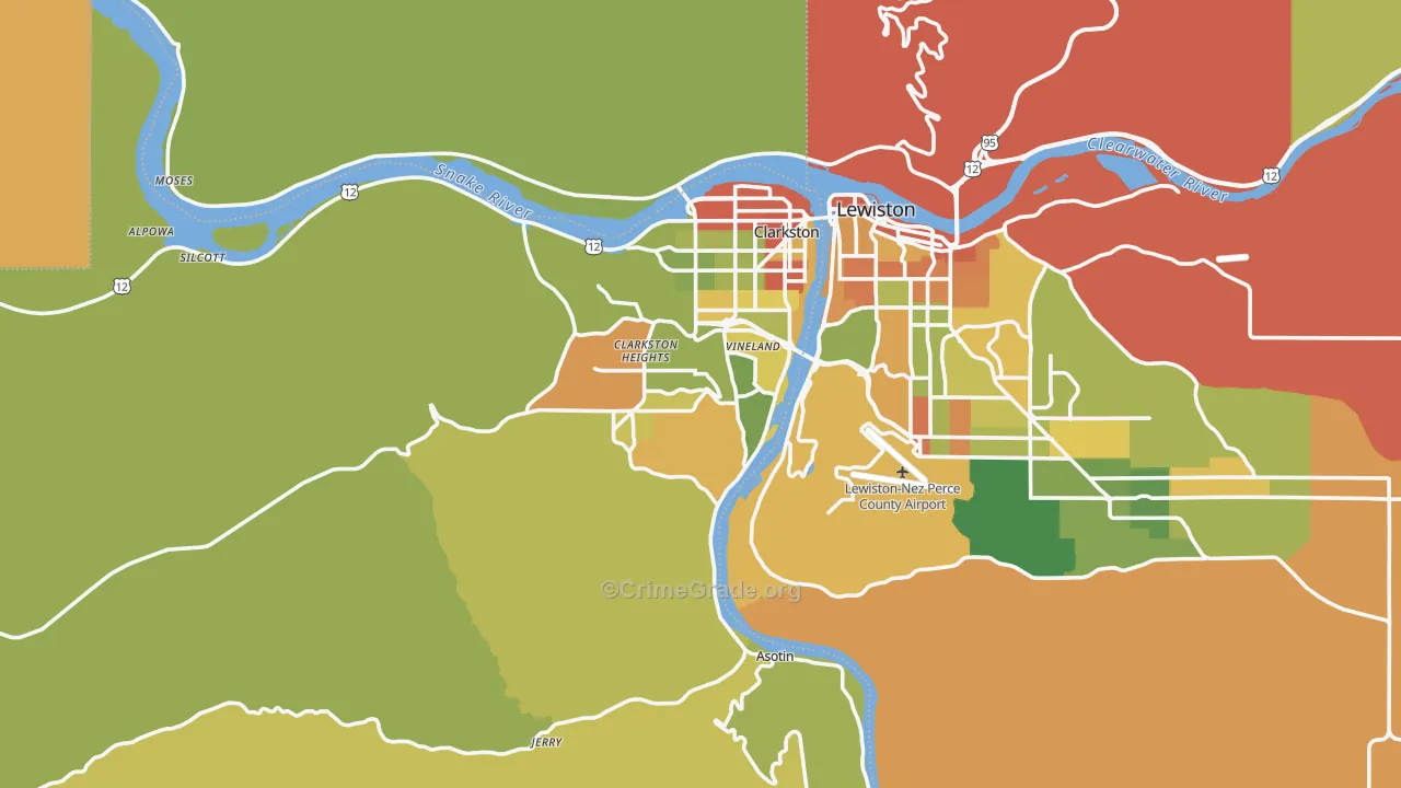 Asotin County, WA Map of Robbery Rates