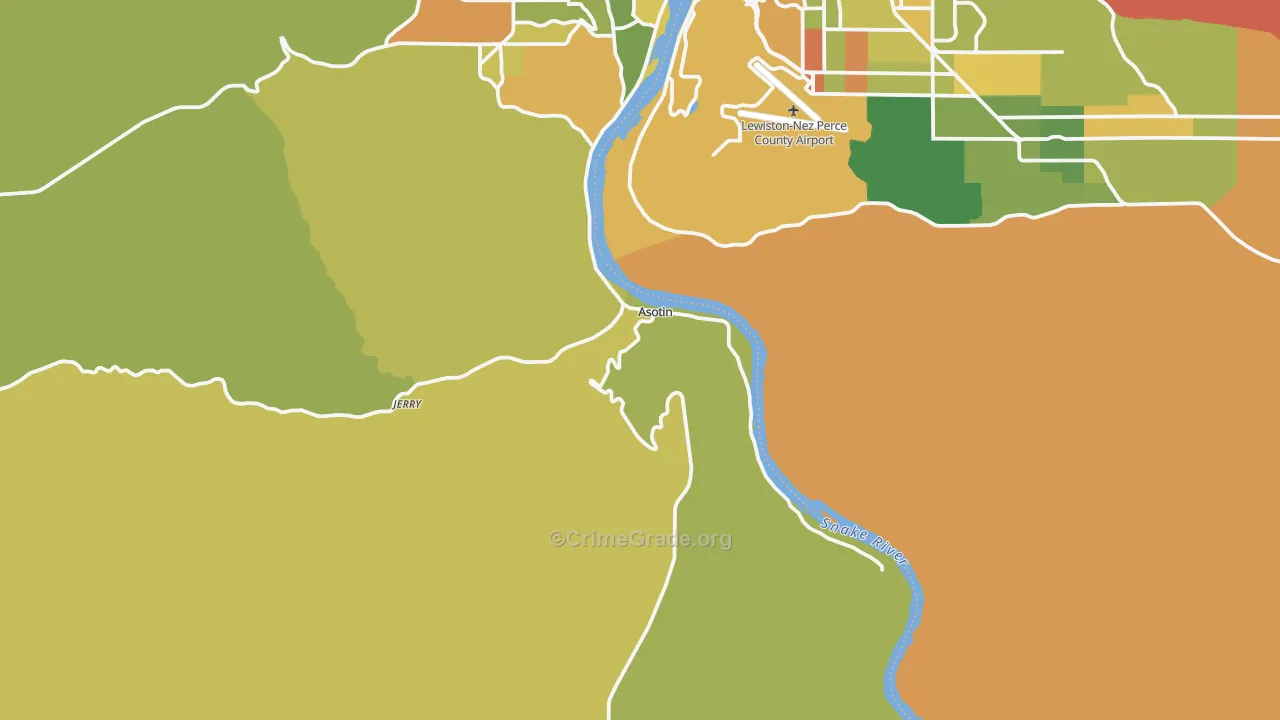 Asotin, WA Map of Robbery Rates