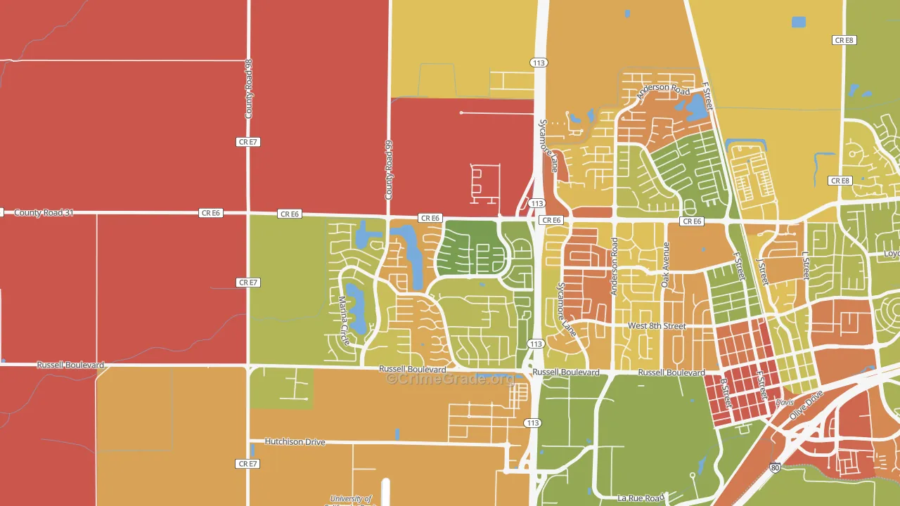 Aspen, Davis, CA Map of Robbery Rates