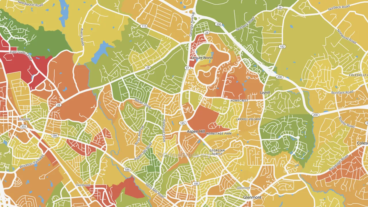 Aspen Hill, MD Map of Robbery Rates