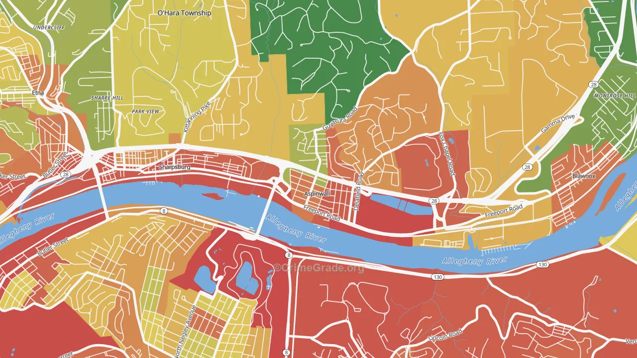 Aspinwall, PA Map of Robbery Rates