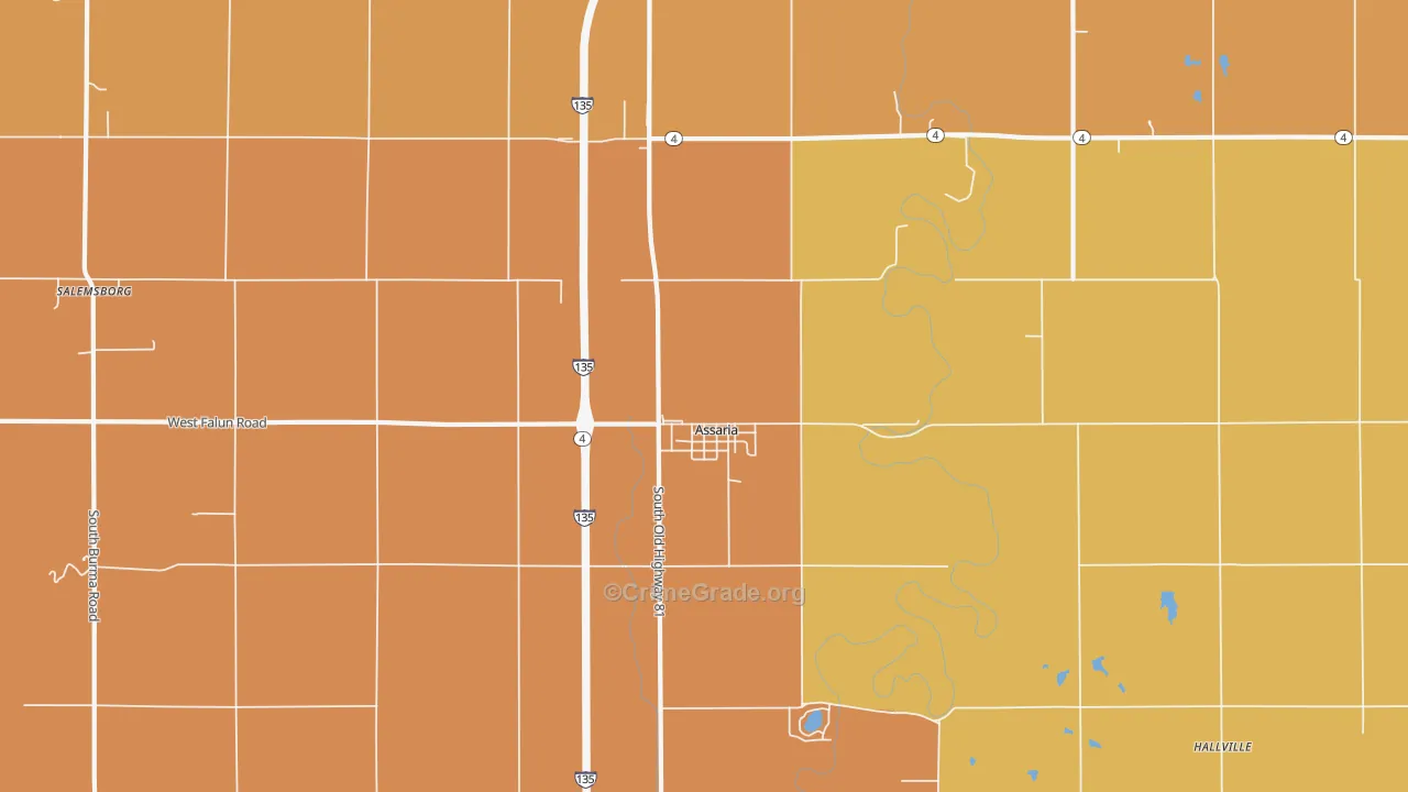 Assaria, KS Map of Robbery Rates