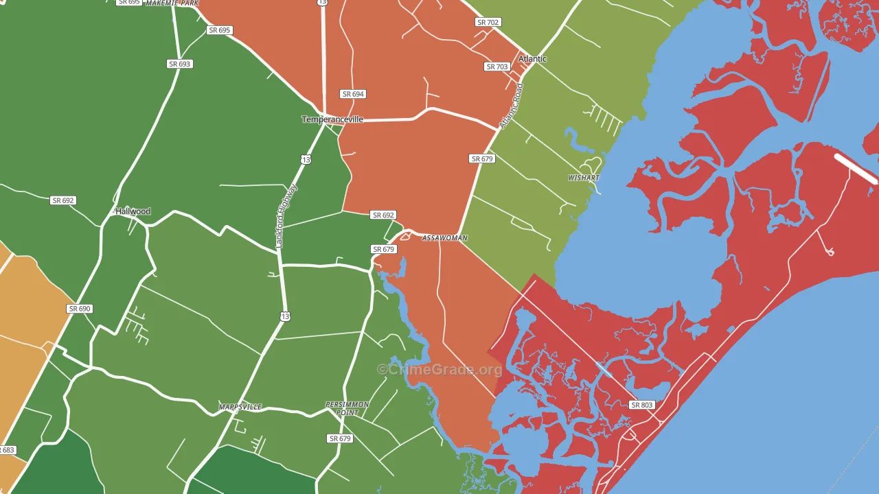 Assawoman, VA Map of Robbery Rates