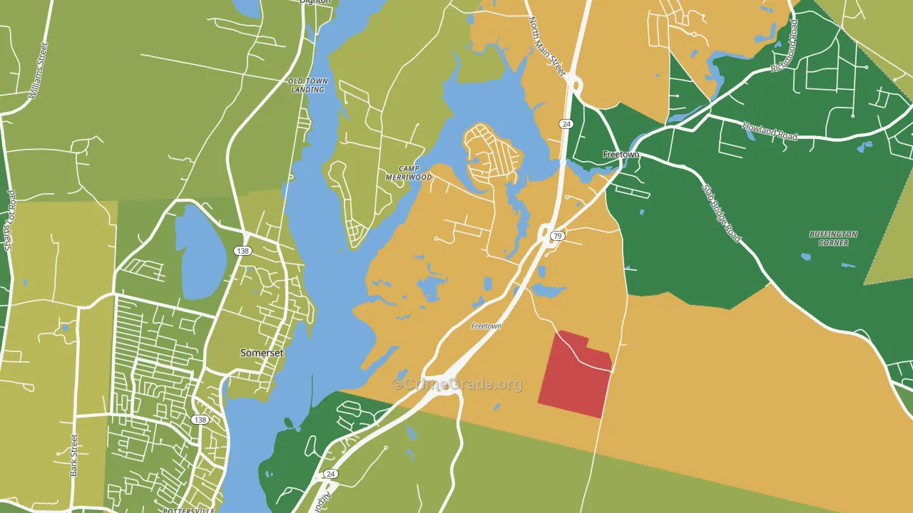 Assonet Bay Shores, MA Map of Robbery Rates