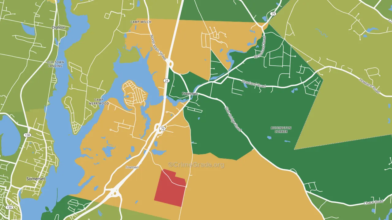 Assonet, MA Map of Robbery Rates