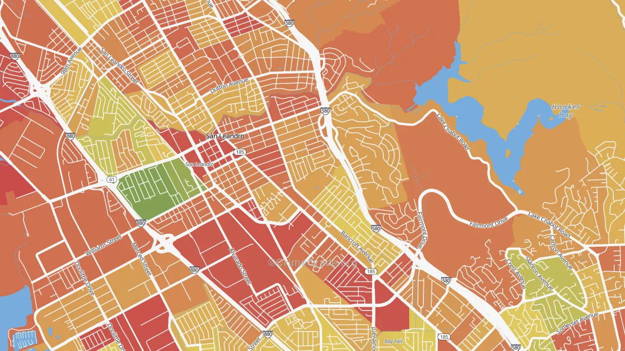 Assumption Parish, San Leandro, CA Map of Robbery Rates