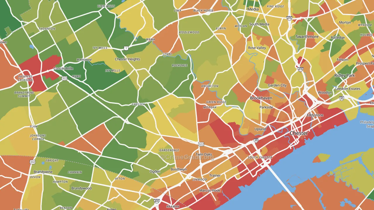 Aston, PA Map of Robbery Rates