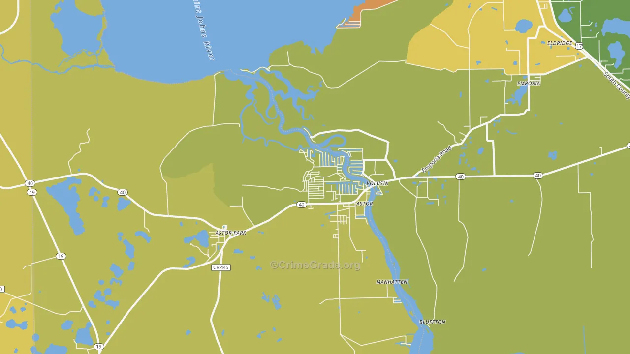 Astor, FL Map of Robbery Rates