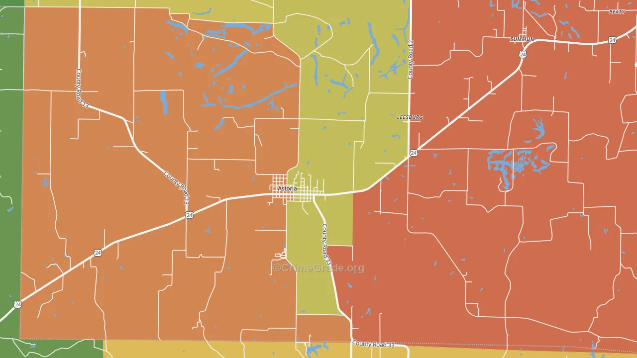 Astoria, IL Map of Robbery Rates