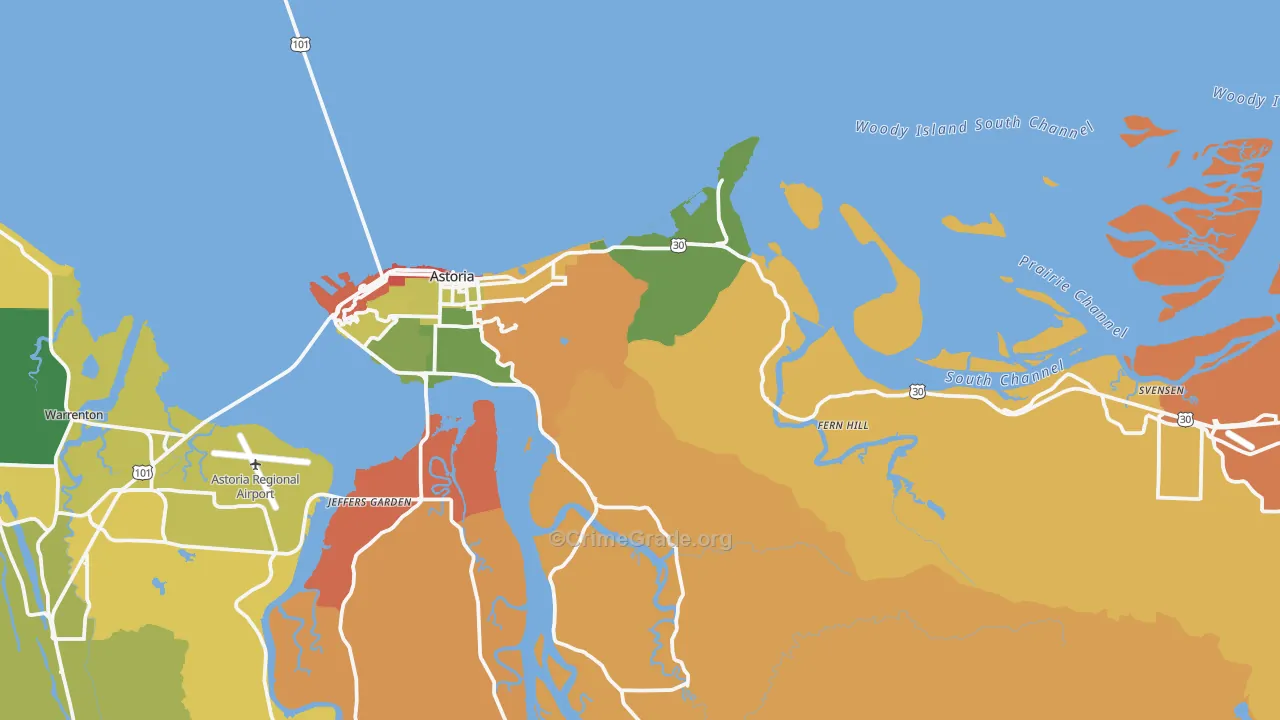 Astoria, OR Map of Robbery Rates