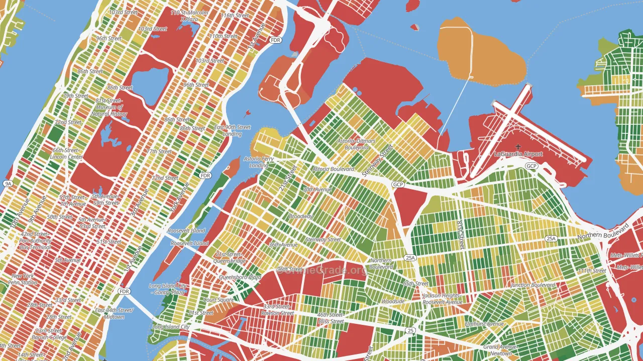 Astoria, Queens, NY Map of Robbery Rates