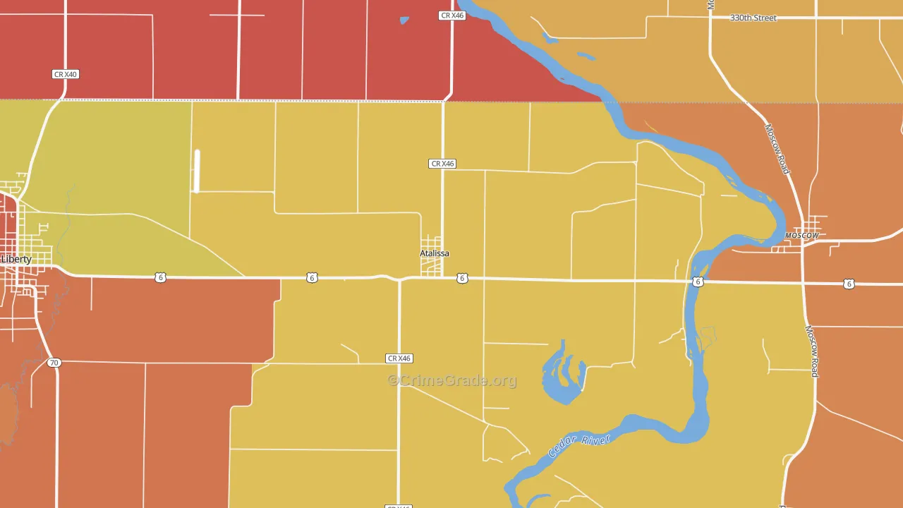 Atalissa, IA Map of Robbery Rates