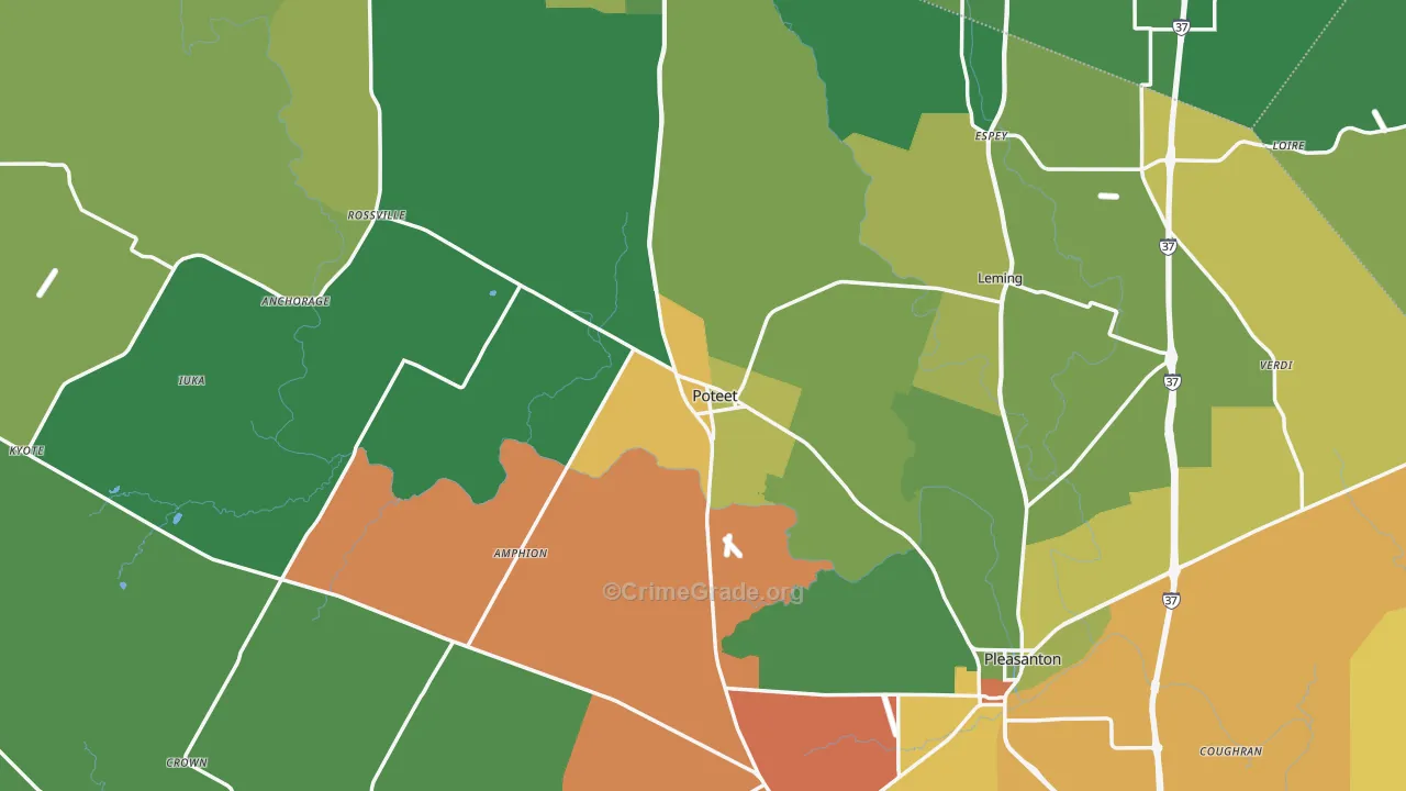 Atascosa County, TX Map of Robbery Rates