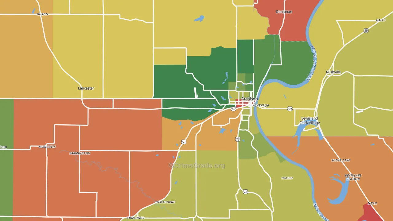 Atchison County, KS Map of Robbery Rates