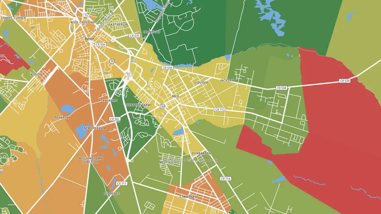 Atco, NJ Map of Robbery Rates