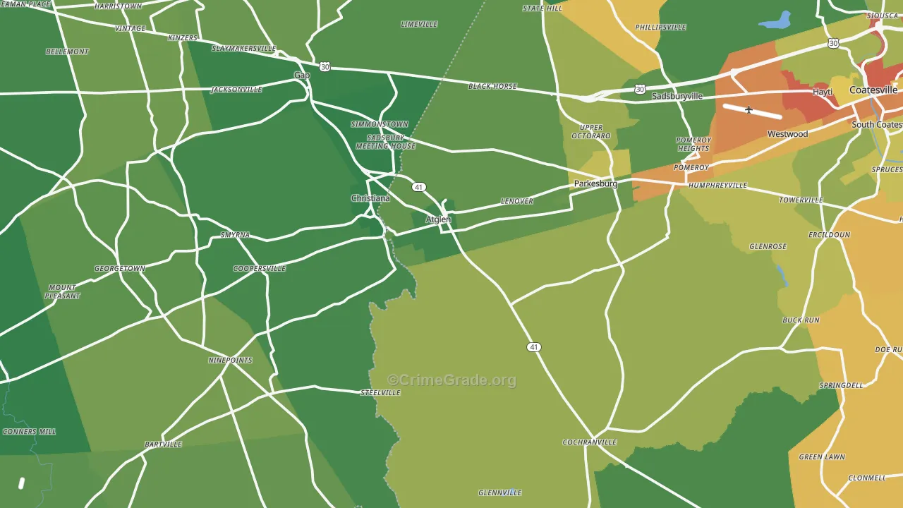 Atglen, PA Map of Robbery Rates