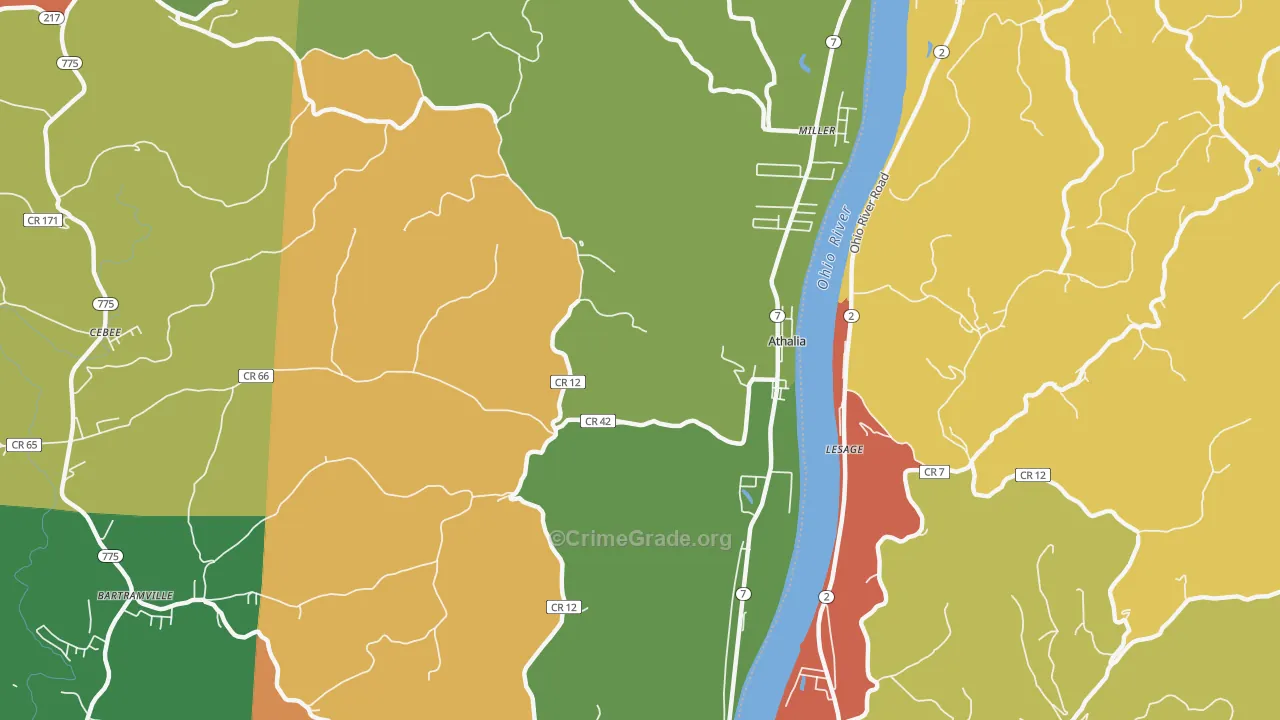 Athalia, OH Map of Robbery Rates
