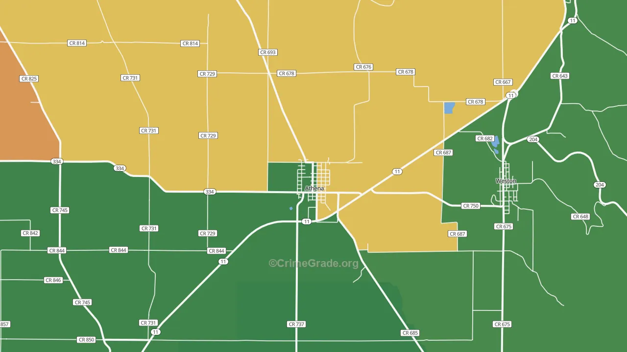 Athena, OR Map of Robbery Rates