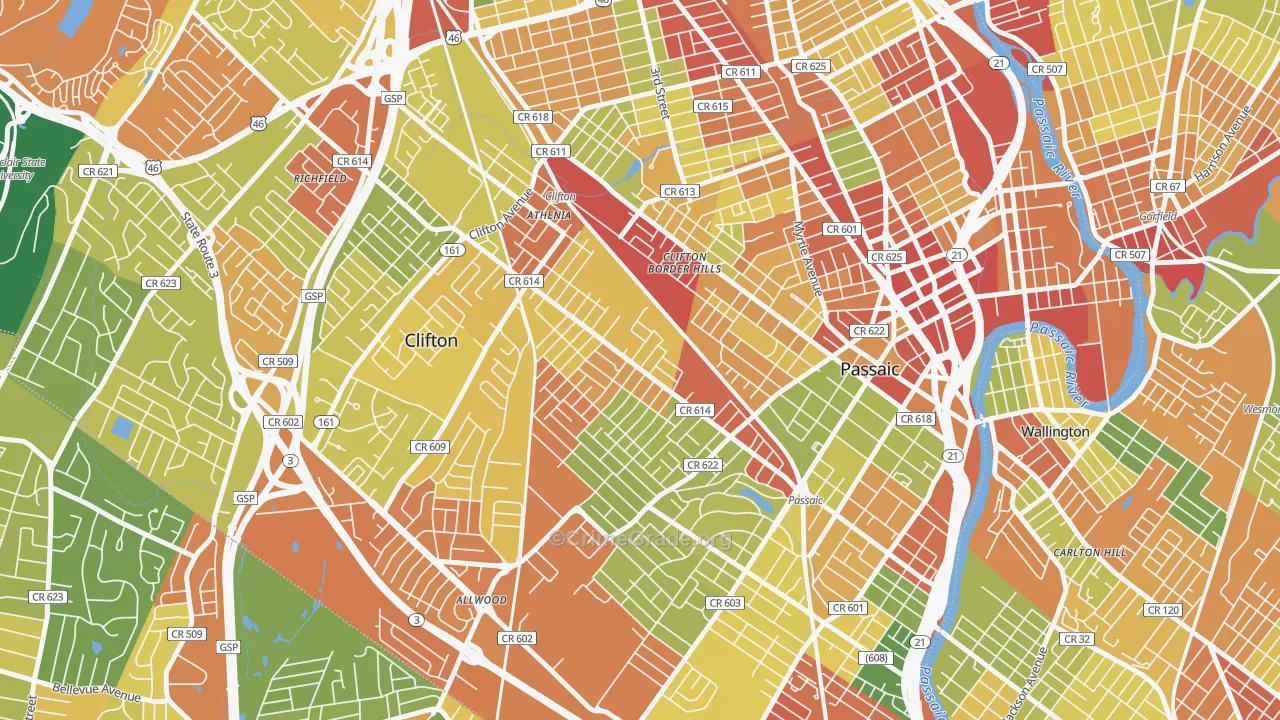 Athenia, Clifton, NJ Map of Robbery Rates