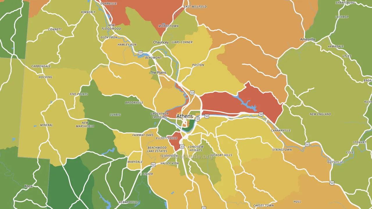 Athens County, OH Map of Robbery Rates