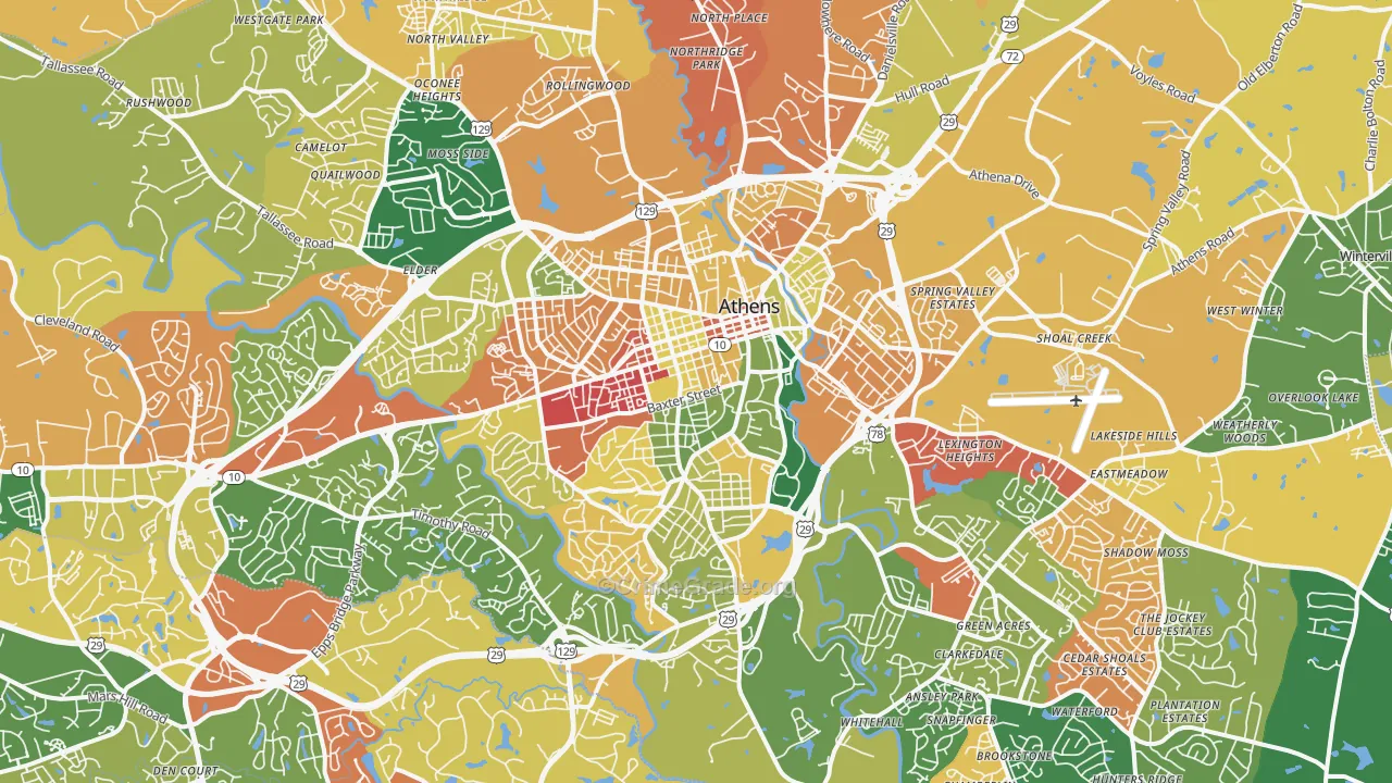 Athens, GA Map of Robbery Rates