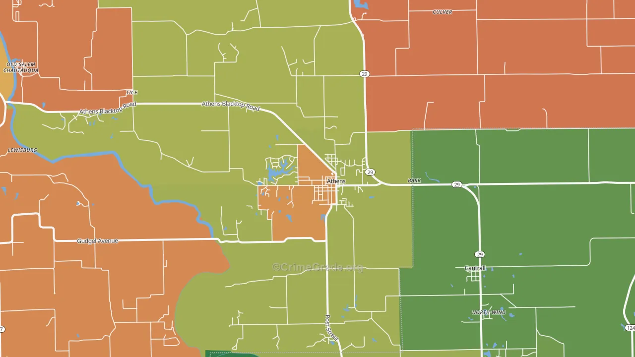 Athens, IL Map of Robbery Rates