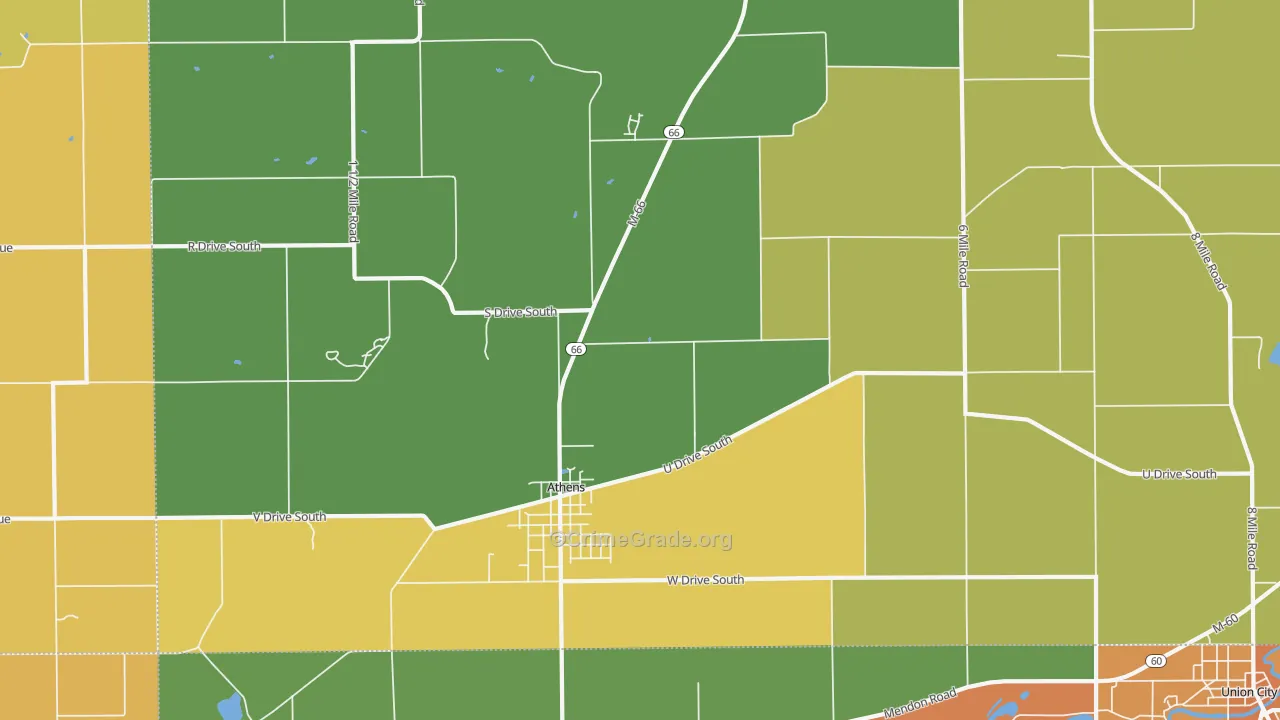 Athens, MI Map of Robbery Rates