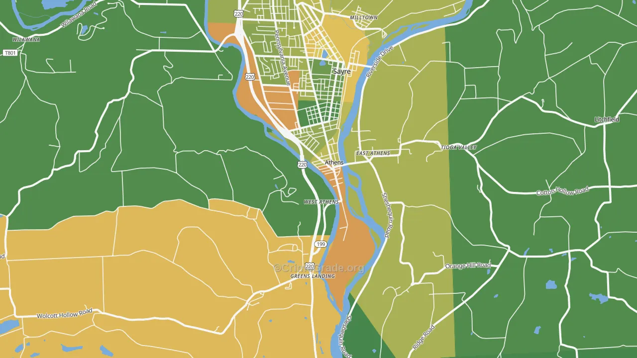 Athens, PA Map of Robbery Rates