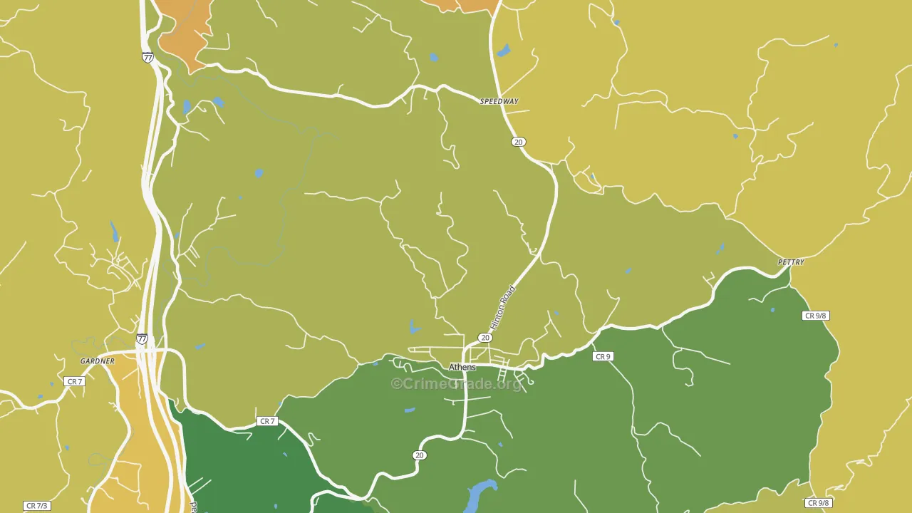 Athens, WV Map of Robbery Rates