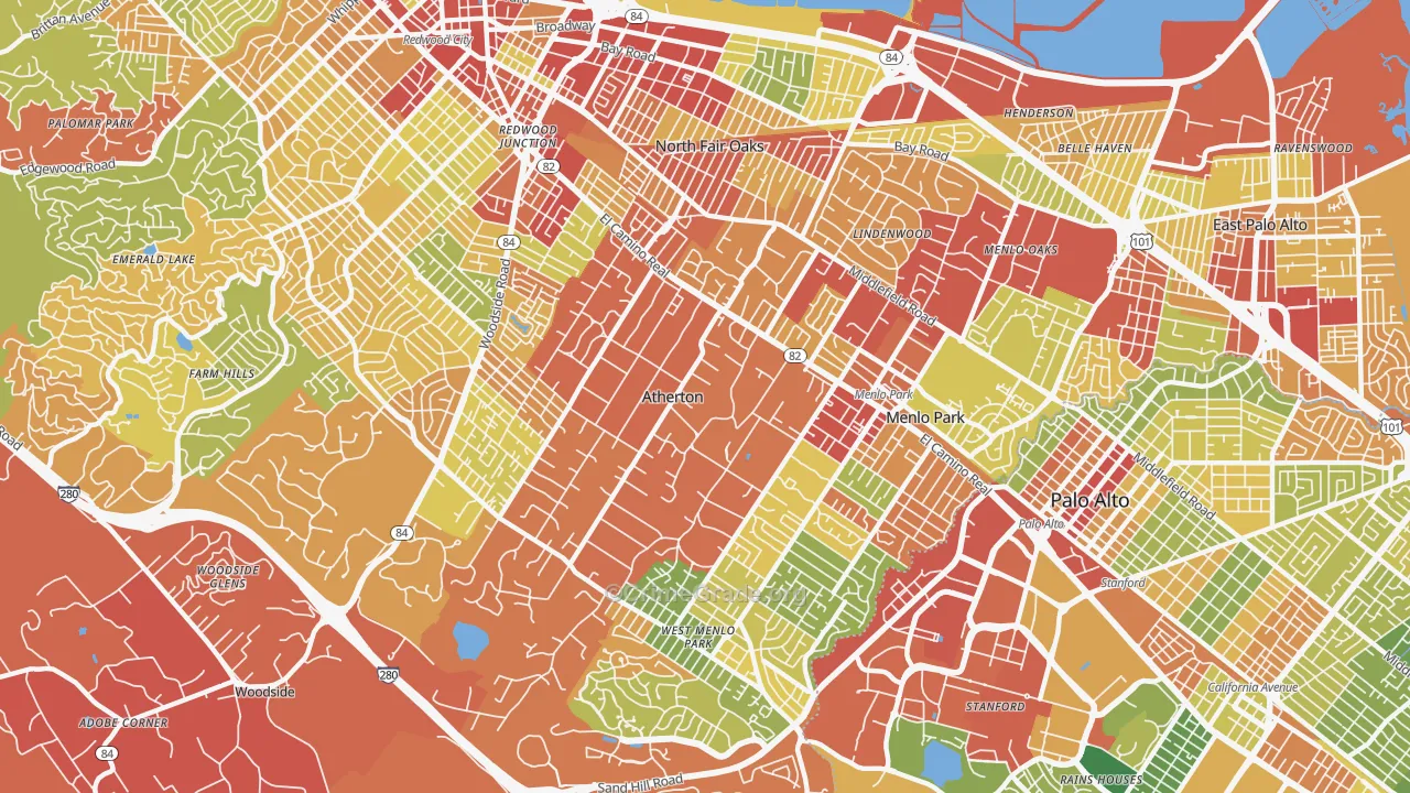 Atherton, CA Map of Robbery Rates